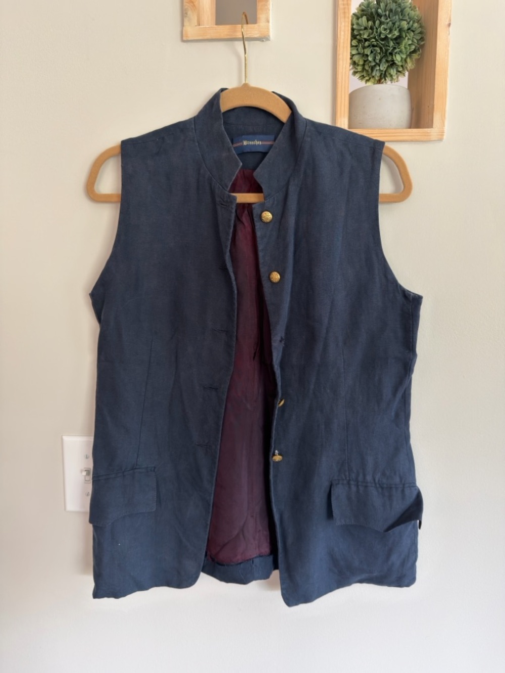 Classic Navy Sleeveless Vest with Mandarin Collar